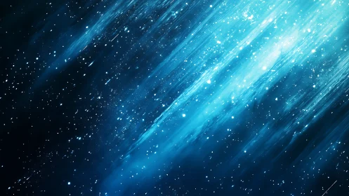 Celestial blue particle streams crossing deep cosmic void.