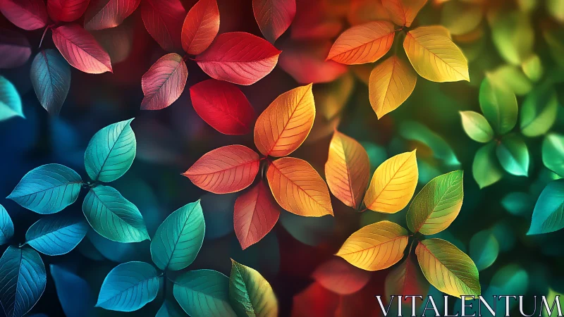 Digital foliage spectrum with radial chromatic leaf clusters.