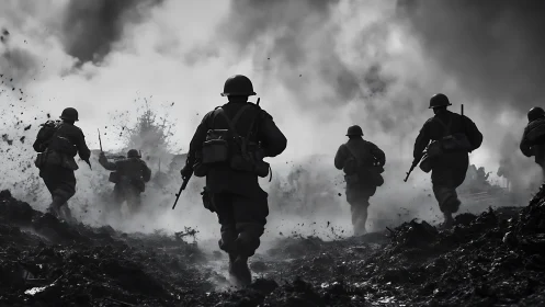 Soldiers charge through smoke-filled battlefield in grim advance