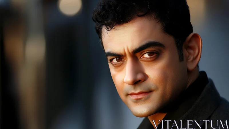 Intense male portrait in warm cinematic side lighting.