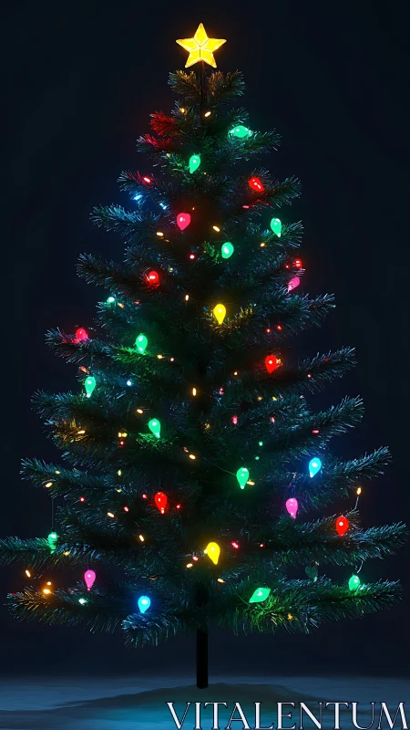 Cozy Christmas tree glowing with colorful holiday lights.