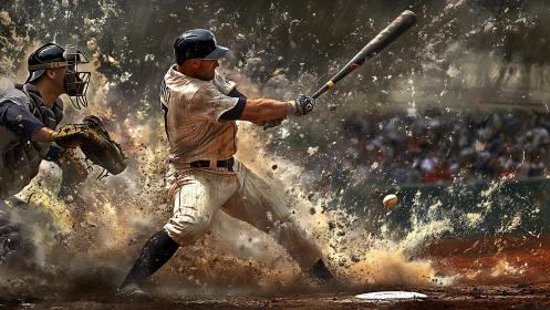 Baseball batter swings through dirt explosion at home plate