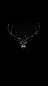 Gleaming black stag head emerges from a deep void of shadow
