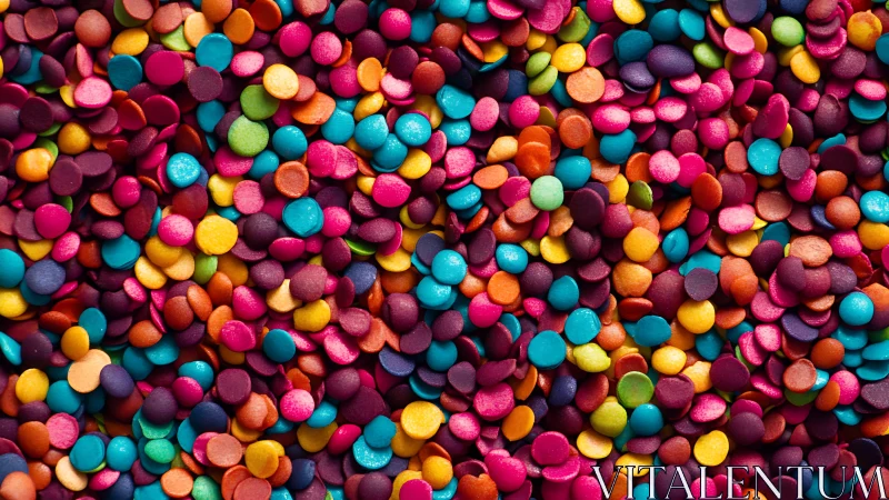 Dense closeup of multicolored round candy sprinkles.
