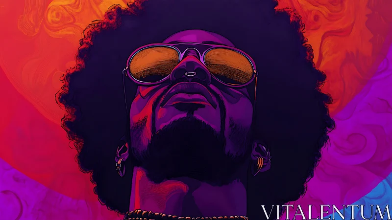 Solar funk icon bathing in neon sunburst swaggered color.