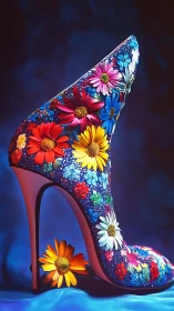 Chromatic floral stiletto with high-gloss micro-textured surface.