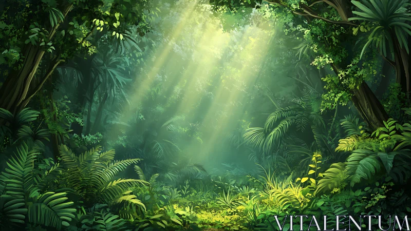 Enchanted Forest Where Sunlight Dances Through Ancient Trees