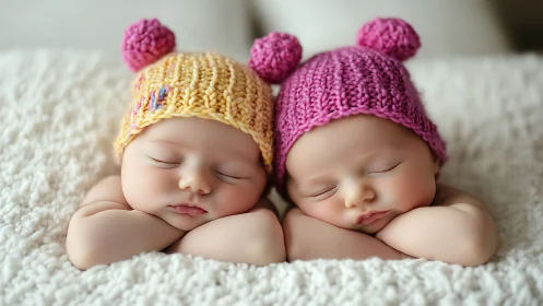 Pompon-Topped Dreamers: Twin Slumber in Cheerful Knits.