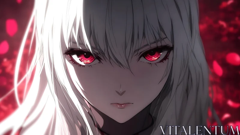 Mysterious silver haired girl with glowing crimson eyes.