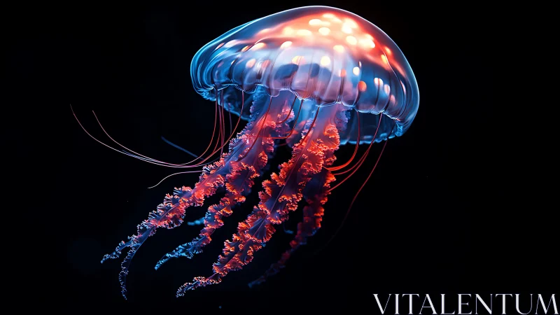 Neon jellyfish drifts like a cosmic lantern in midnight water