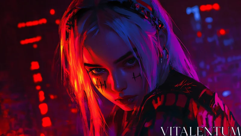 Cyberpunk neon portrait with dual-tone rim lighting focus.