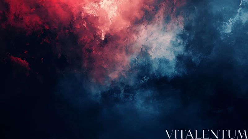 Digital painting of red and blue atmospheric cloudfields.