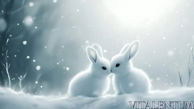 Snowflake-kissed bunny duet in a hush of winter light.