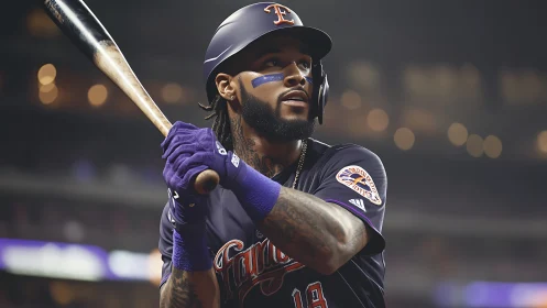 Midnight-lit slugger steadies his swing under stadium glow