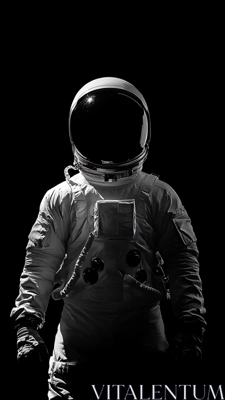 Astronaut in full spacesuit stands isolated against darkness