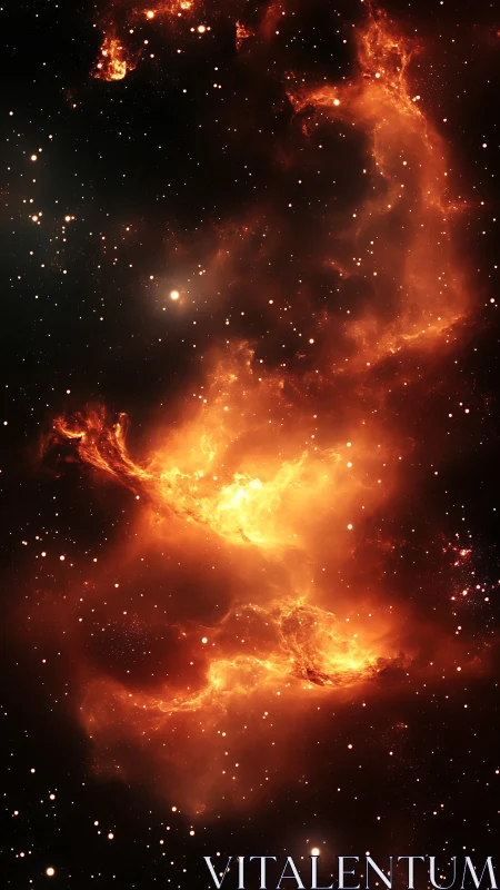 Fiery interstellar nebula glows against deep starfield