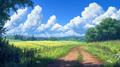 Sunlit country path wandering through wildflower daydreams.