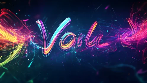 Neon light-painting typography spells Vorli in dynamic spectral strokes