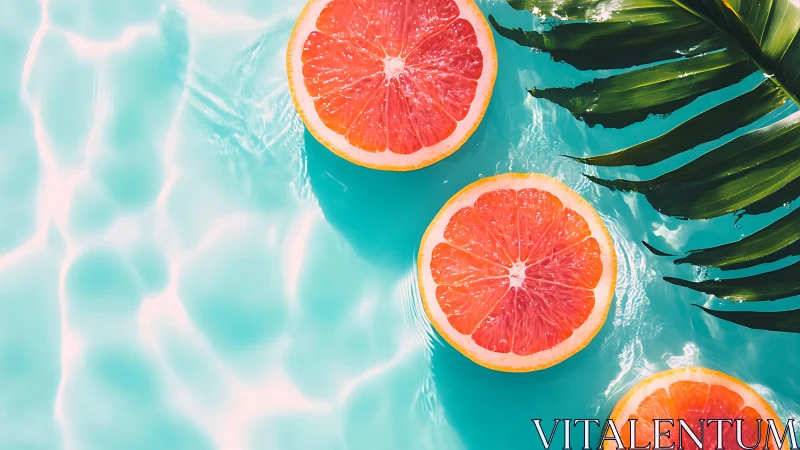 Sunny citrus slices drifting in a dreamy turquoise pool.