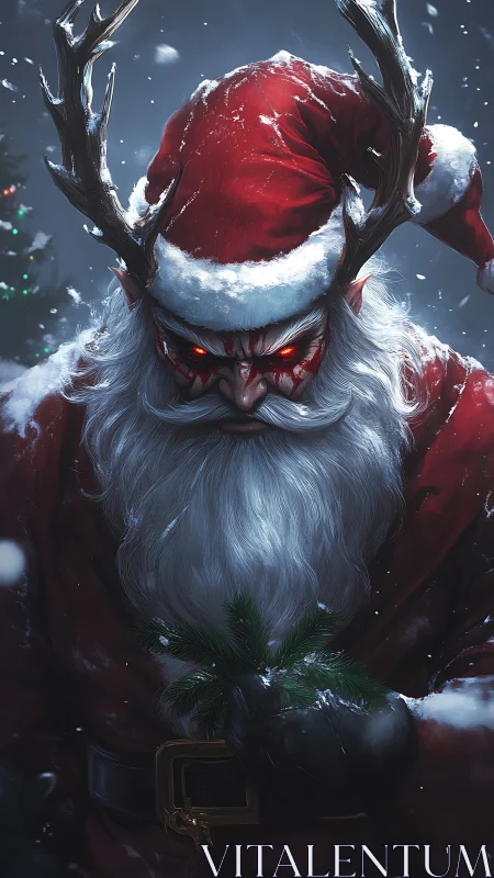 Demonic horned Santa portrait rendered in dark digital realism