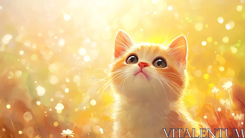 Sunlit kitten wonder in a glowing golden daydream.