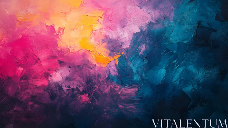 Vibrant Abstract Oil Painting with Bold Brushstrokes and Colorful Hues.