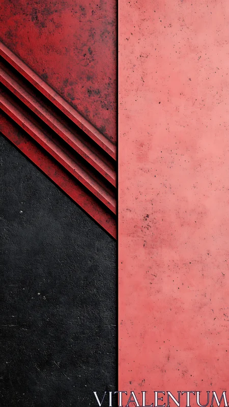 Red diagonal panels cross textured black concrete field.