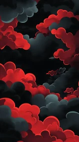 Crimson and charcoal cloudscape in layered digital abstraction.