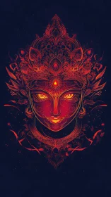 Luminous fire goddess portrait with ornate fractal crown.
