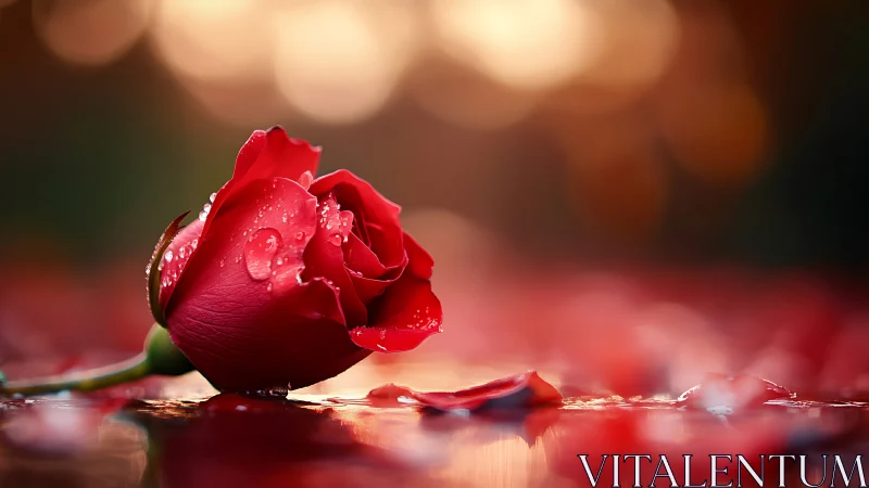 Crimson Rose with Water Droplets: Macro Floral Photography.