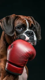 Boxer Dog Ready for the Ring in Red Gloves.