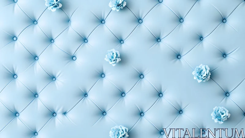 Elegant tufted blue leather texture with soft floral accents.