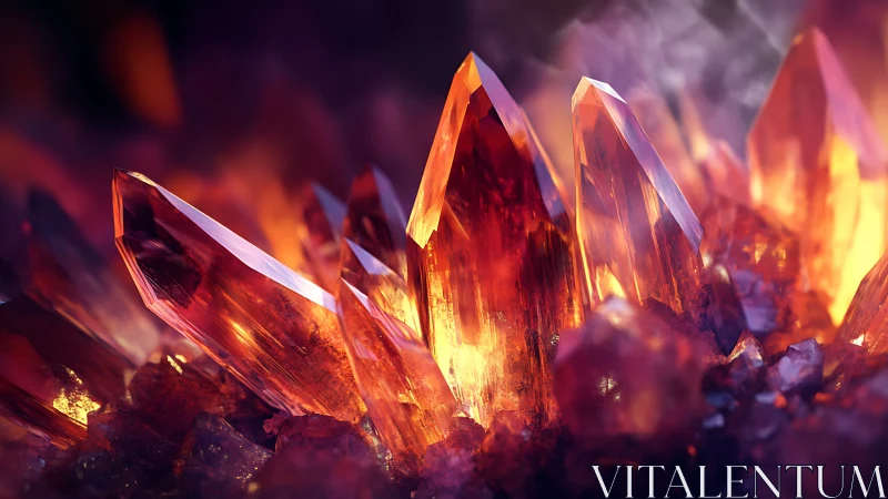 Luminous fiery crystal cluster in glowing magma field.