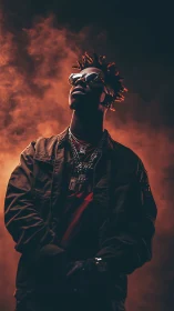 Cinematic portrait in dramatic backlit smoke and shadow.