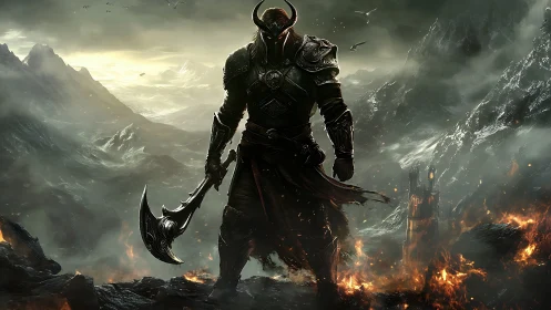 Horned warlord dominates burning mountain pass. Period.