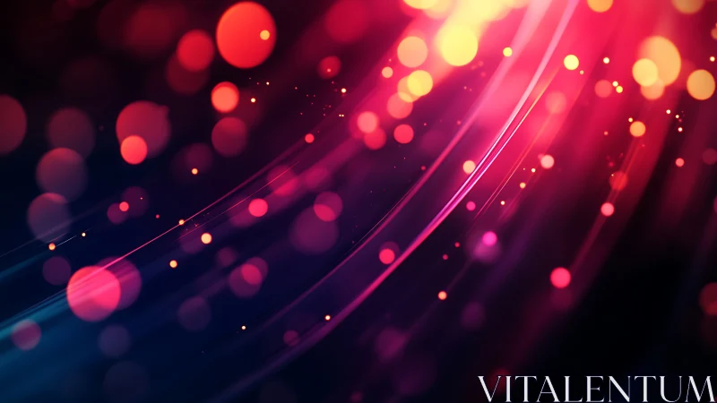 Abstract light streaks with bokeh circles on dark background.