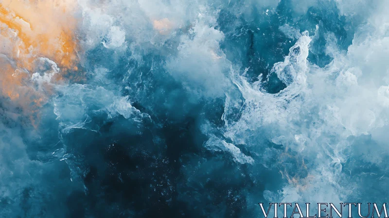 Abstract blue and orange cloud texture digital art with dynamic flow.