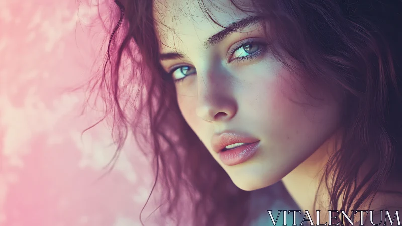Iridescent gaze in soft-focus pastel portrait closeup.