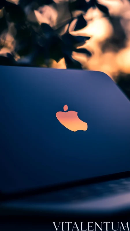 Soft sunset glow reflected on a sleek laptop lid.