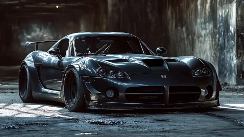 Midnight sports car waiting to unleash its raw power.