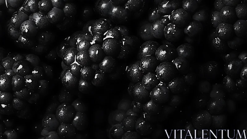 Macro blackberries gleam under dramatic low key light.