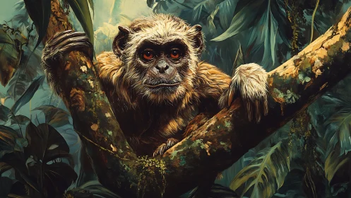 Digital jungle monkey study with rich foliage and light.