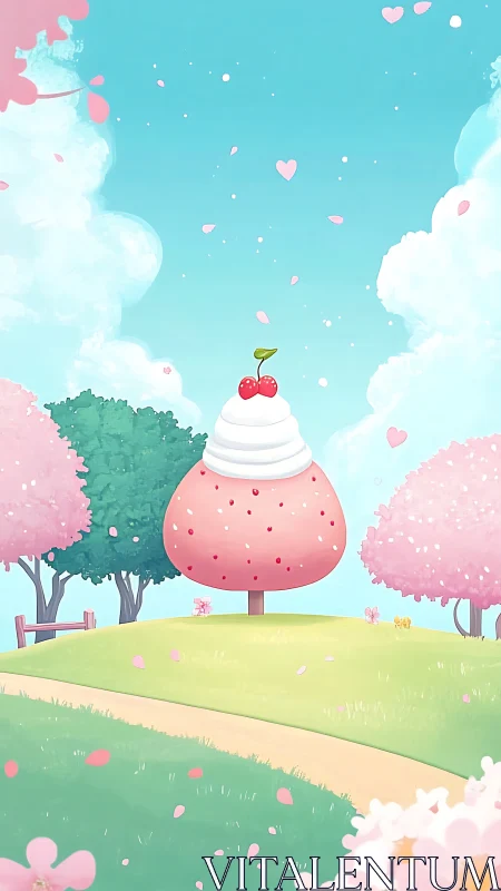 Whimsical Strawberry Tree Dream in Pastel Paradise.