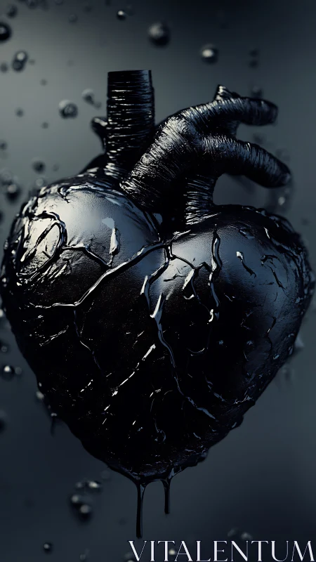 Black Anatomical Heart Sculpture with Drainage.