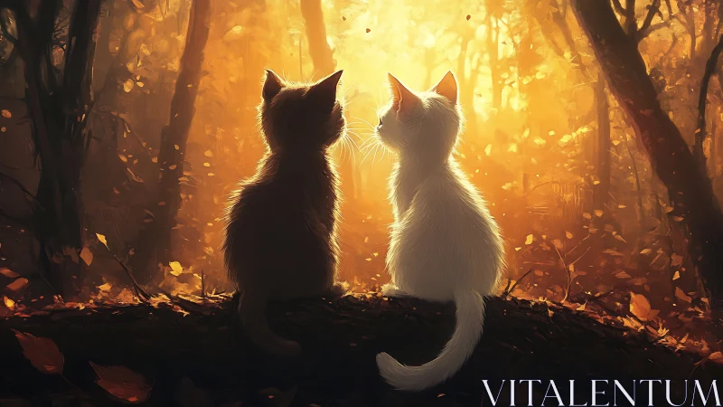 Two Cats Contemplate Their Glowing Forest Destiny Together