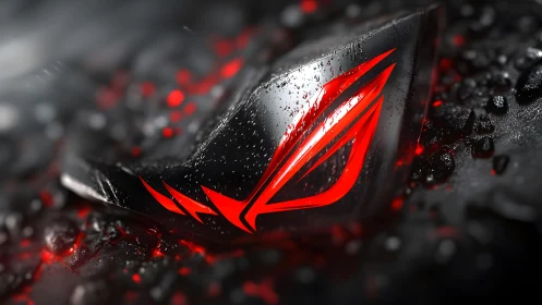 Futuristic red and black gaming emblem in high-contrast lighting.