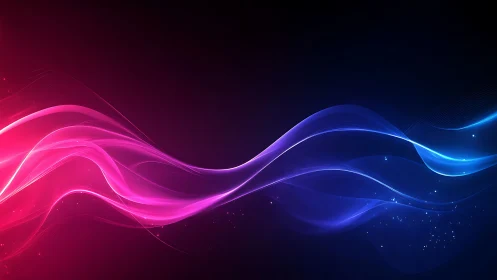 Glowing pink and blue light waves drift across deep space