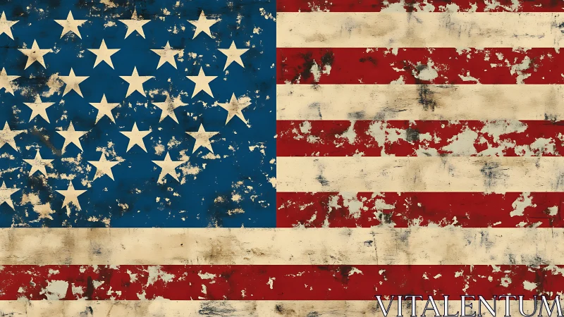 Weathered American flag texture with distressed paint layers.