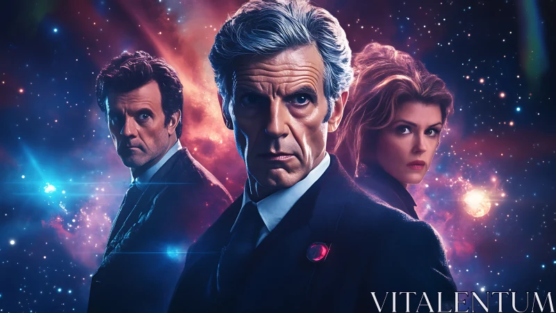 Time-travel trio confronts cosmic storm in vivid nebula