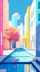 Geometric urban corridor aligns with reflective water channel